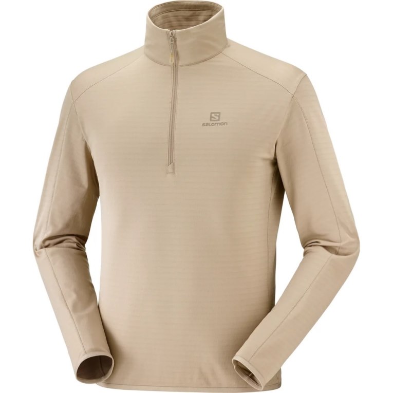 Beige Salomon Essential Lightwarm Half Zip Men's Sweatshirt | IE DS0143